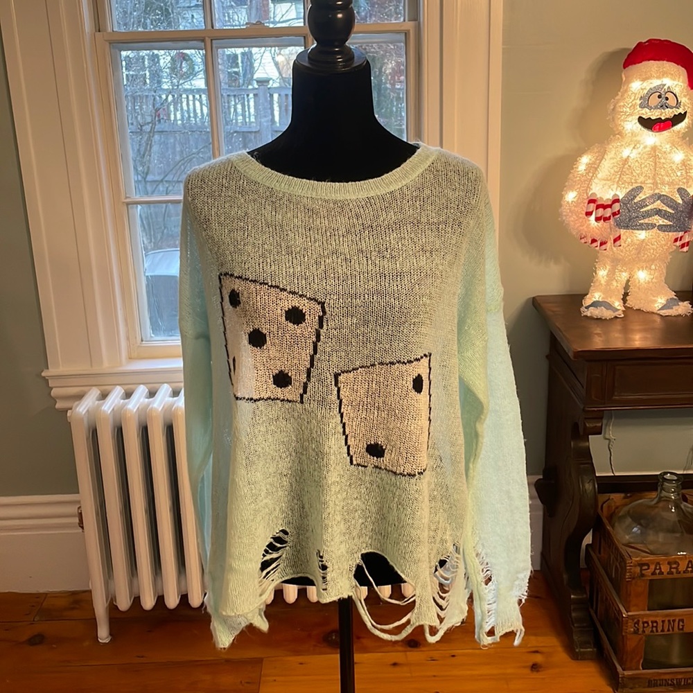 Wildfox Domino Effect Lennon sweater, bleached aqua Small.